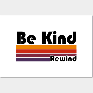 "Be Kind Rewind" Retro-Inspired Tee with 80s-Inspired VHS Graphic in Purple, Maroon, Red, and Orange Posters and Art